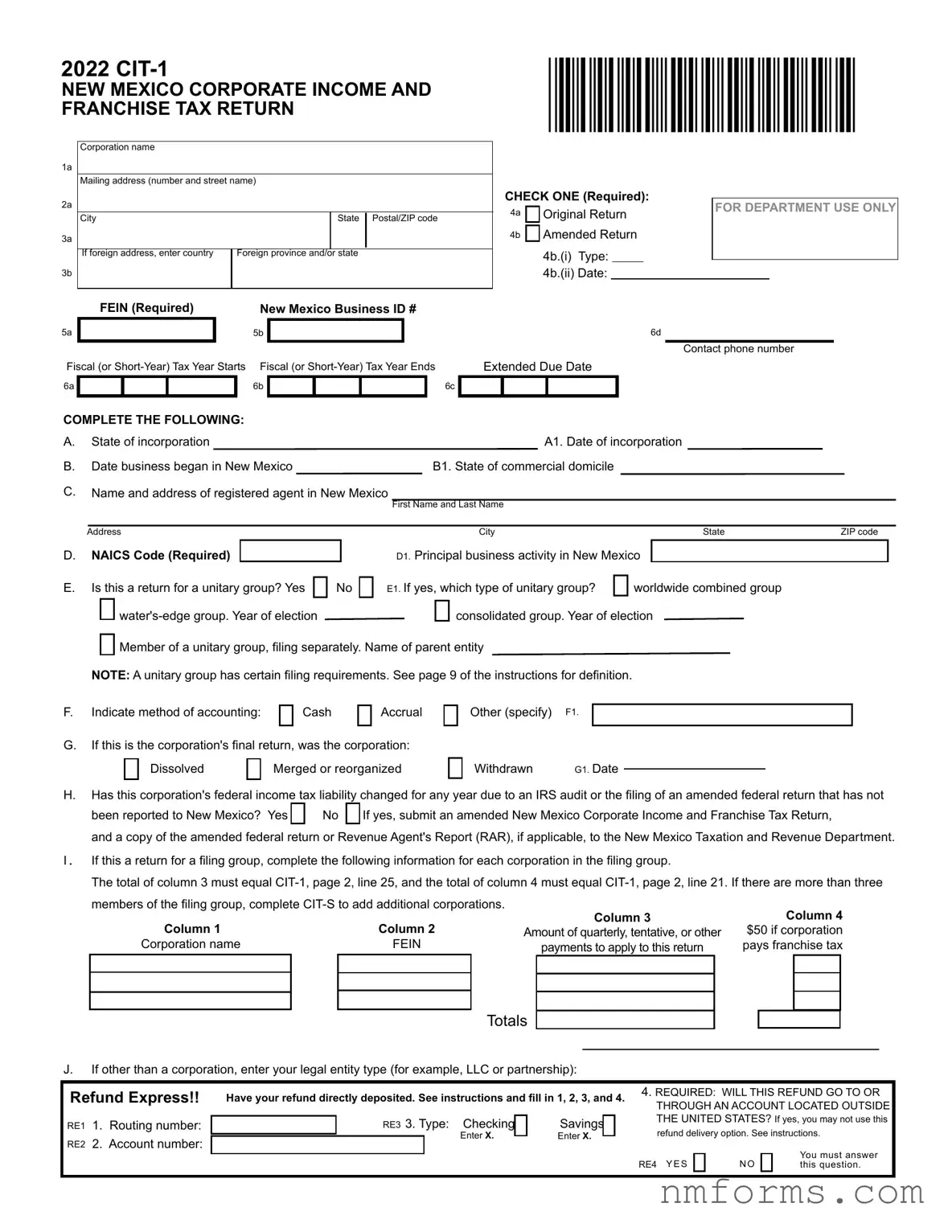 Fill Out Your Cit 1 New Mexico Form