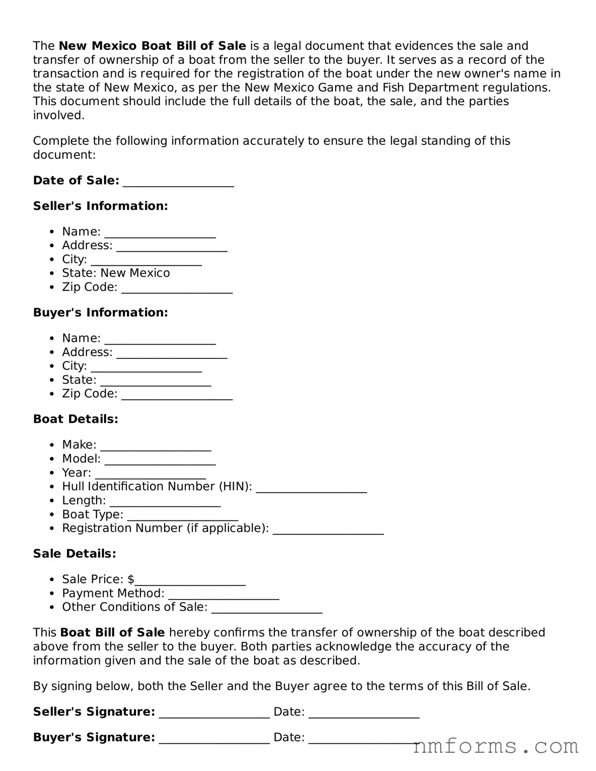 Attorney-Approved New Mexico Boat Bill of Sale Document