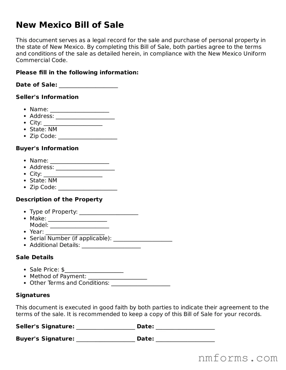 Attorney-Approved New Mexico Bill of Sale Document