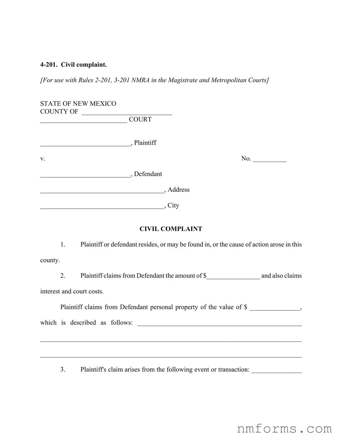 Fill Out Your New Mexico Civil Form
