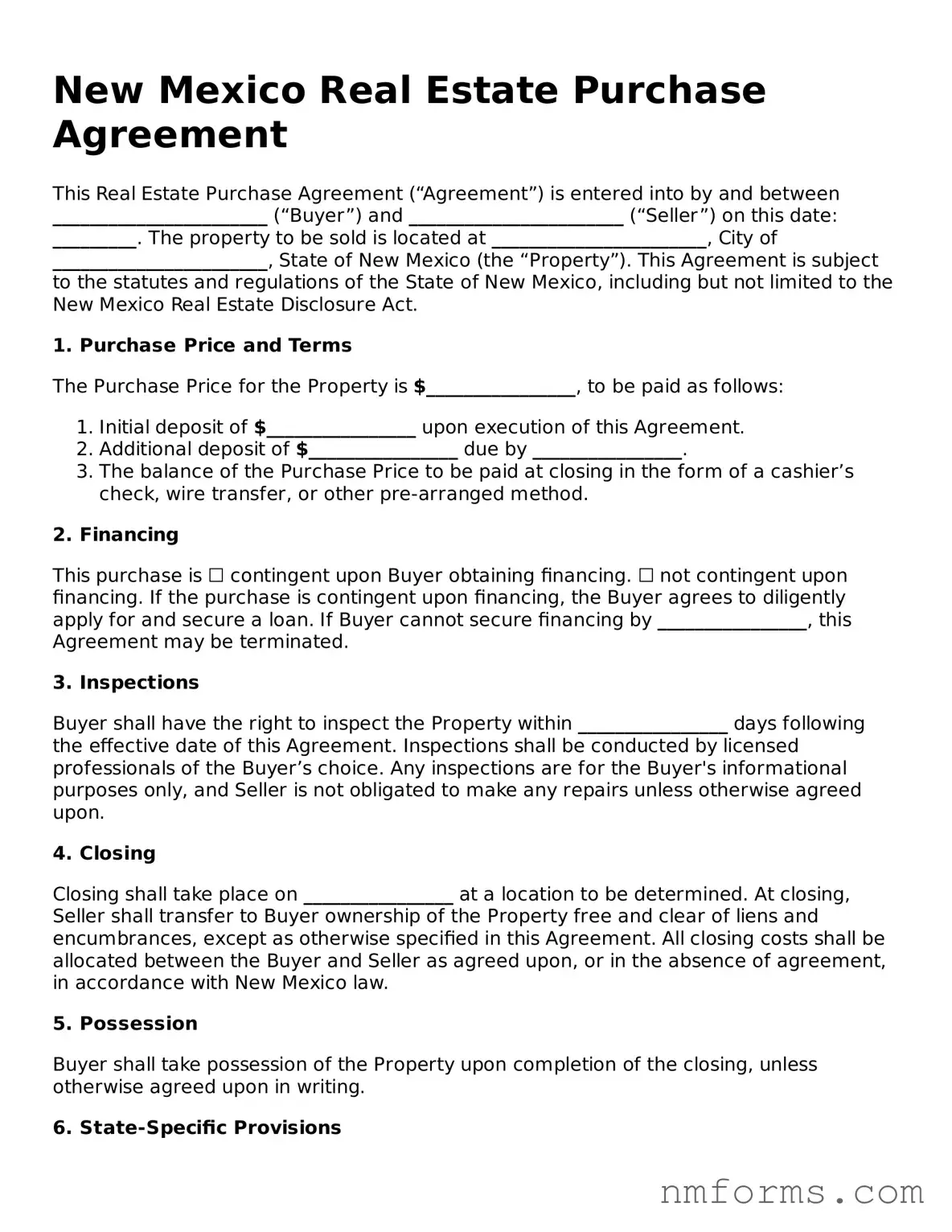 Attorney-Approved New Mexico Real Estate Purchase Agreement Document