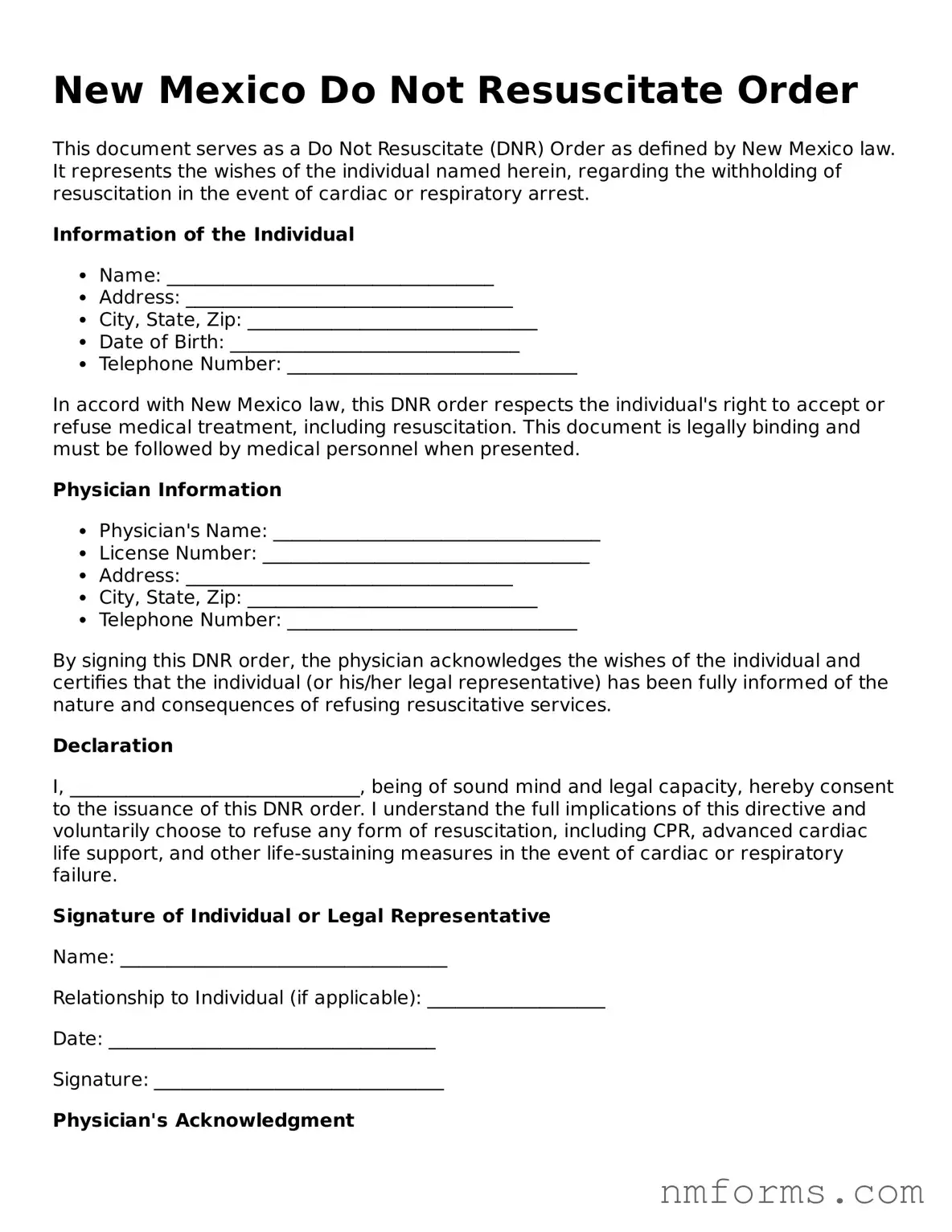 Attorney-Approved New Mexico Do Not Resuscitate Order Document