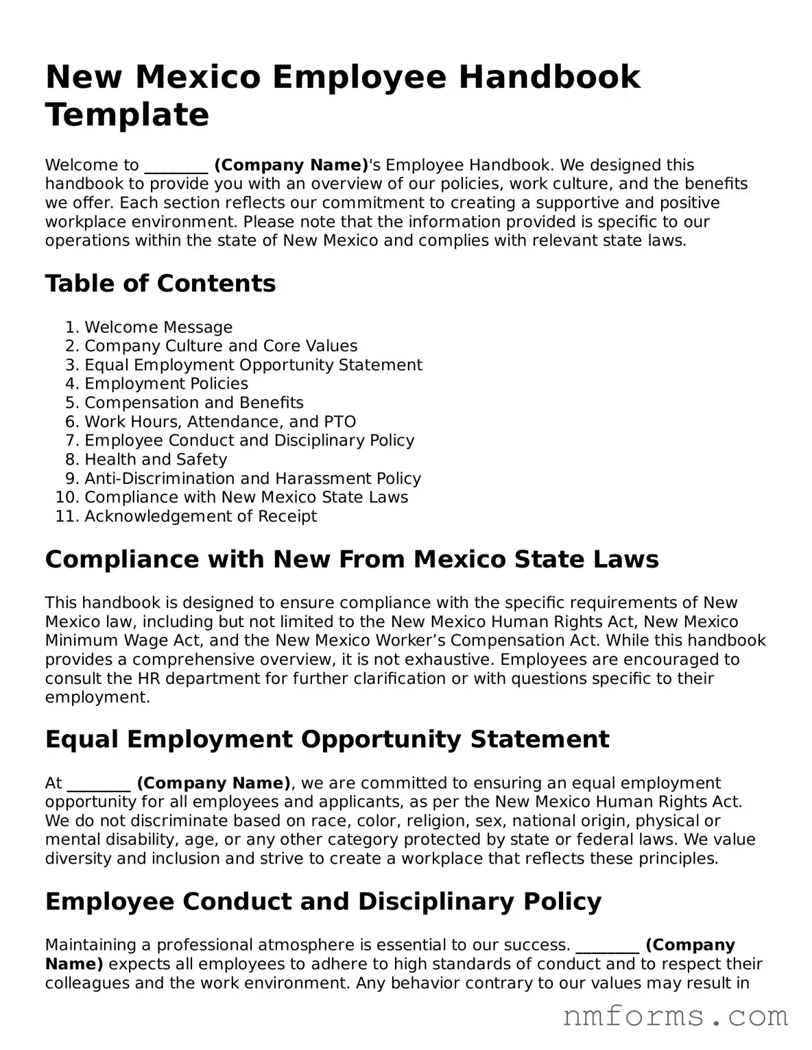 Attorney-Approved New Mexico Employee Handbook Document