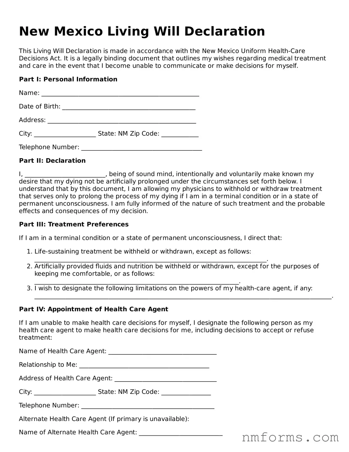 Attorney-Approved New Mexico Living Will Document