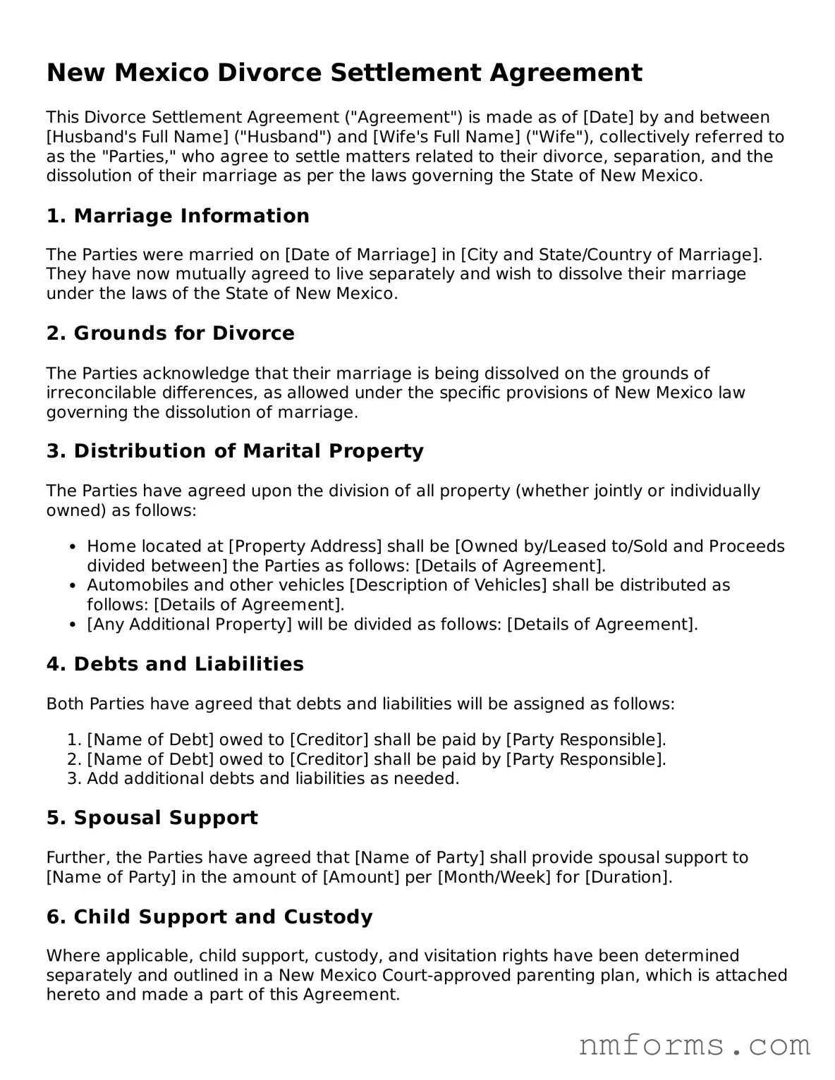 Attorney-Approved New Mexico Divorce Settlement Agreement Document