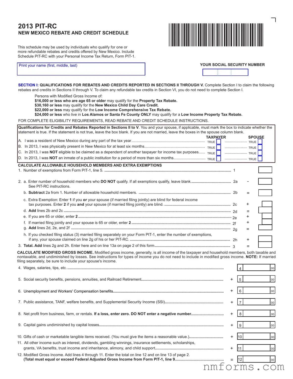 Fill Out Your New Mexico Pit Rc Form
