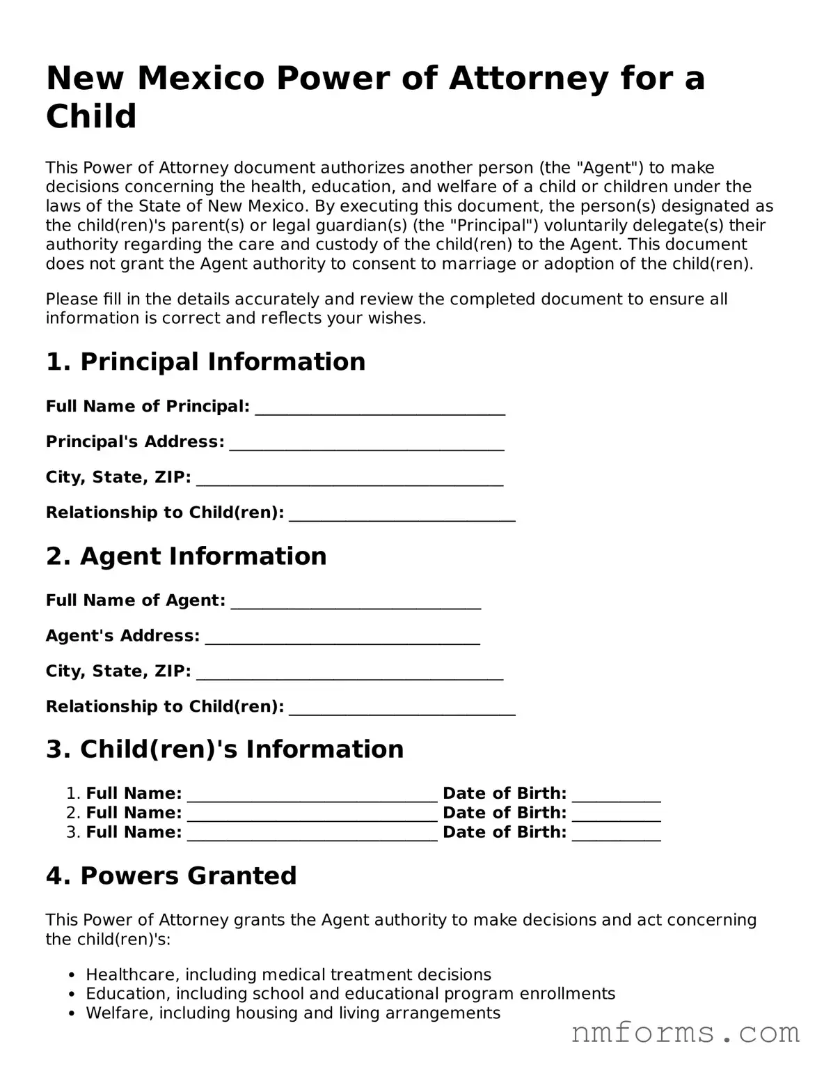 Attorney-Approved New Mexico Power of Attorney for a Child Document