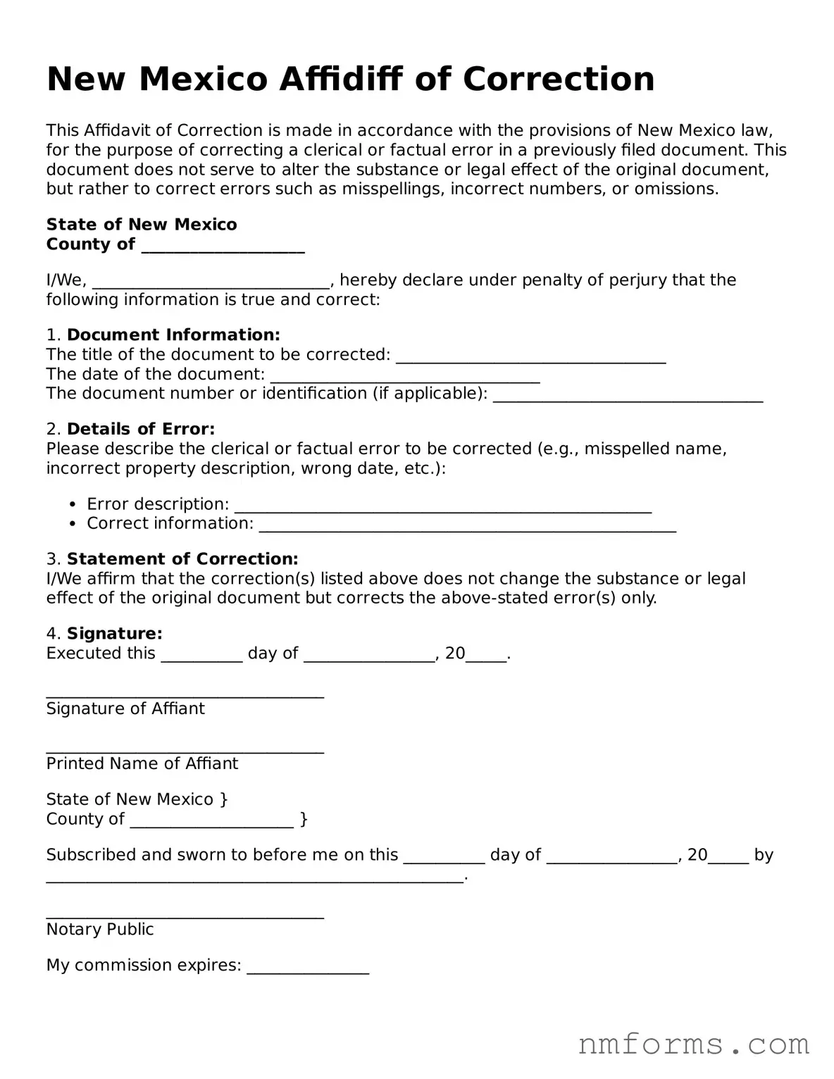 Attorney-Approved New Mexico Affidavit of Correction Document