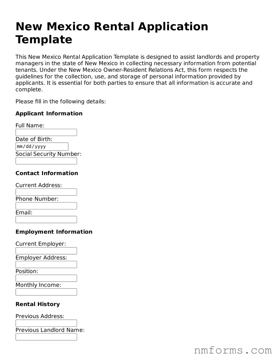 Attorney-Approved New Mexico Rental Application Document