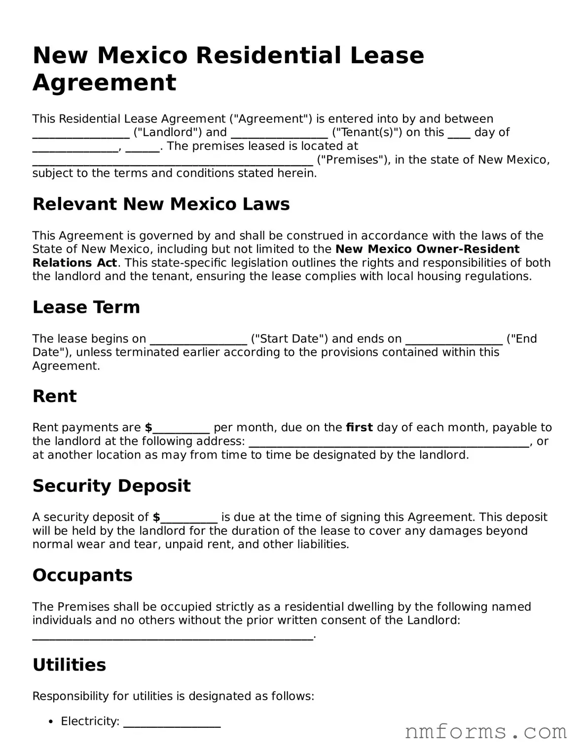 Attorney-Approved New Mexico Residential Lease Agreement Document
