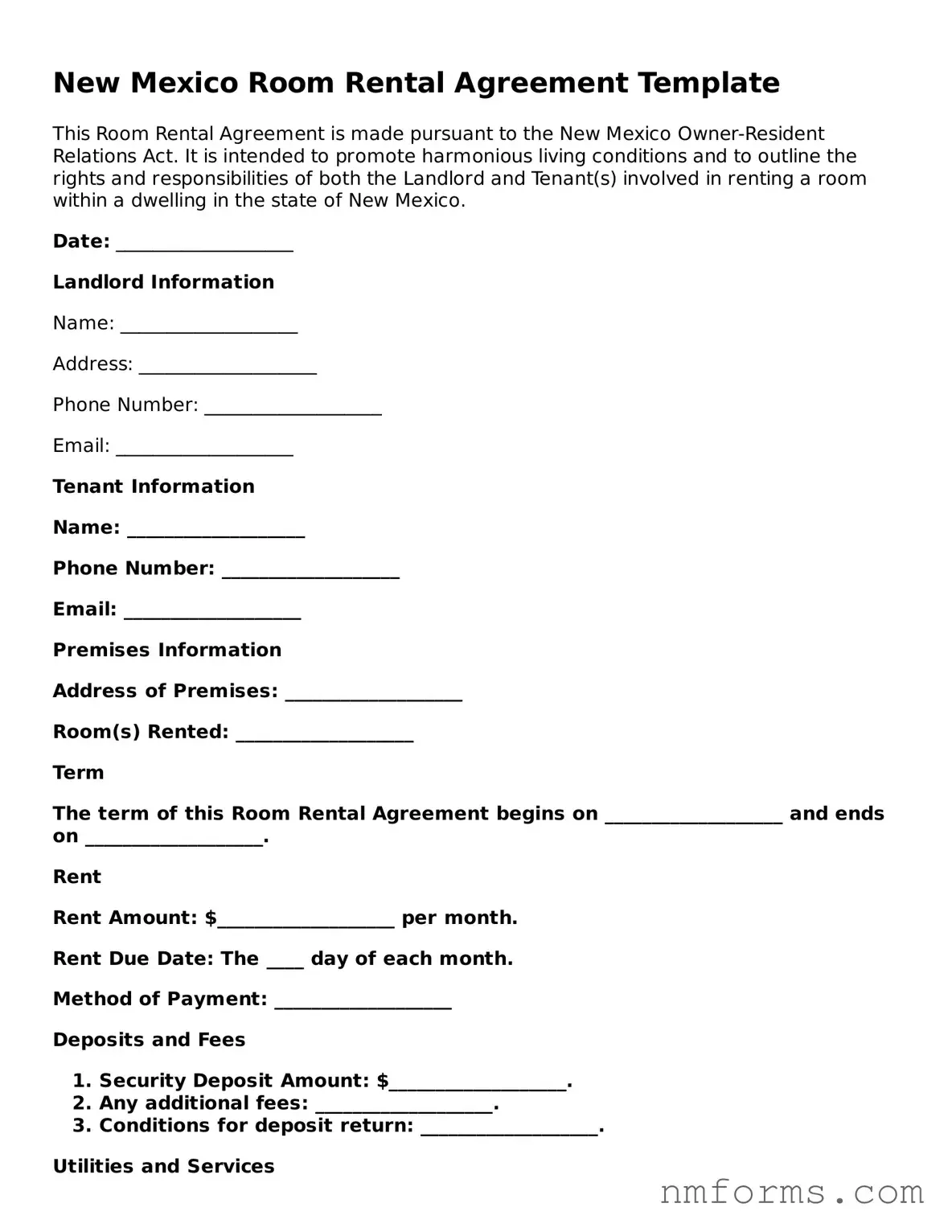 Attorney-Approved New Mexico Room Rental Agreement Document