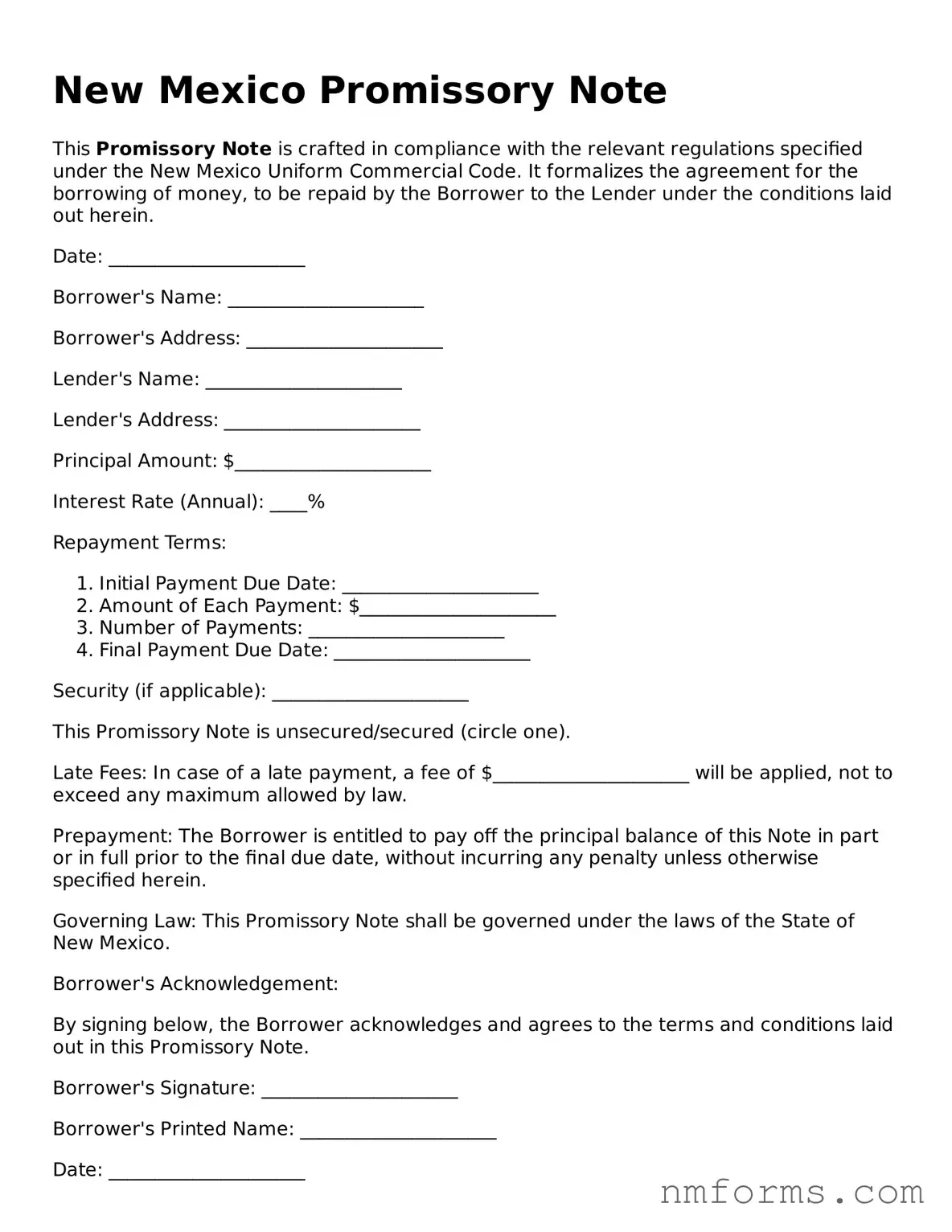 Attorney-Approved New Mexico Promissory Note Document