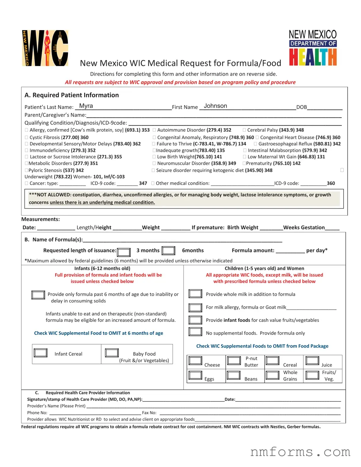 Fill Out Your New Mexico Wic Prescription Form