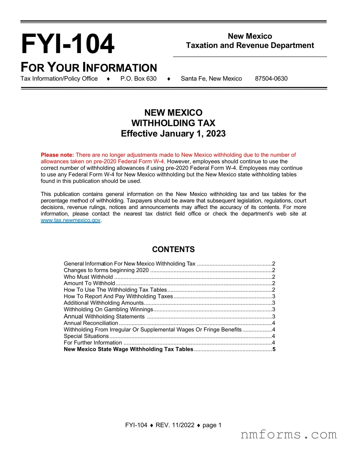 Fill Out Your New Mexico Withholding Form