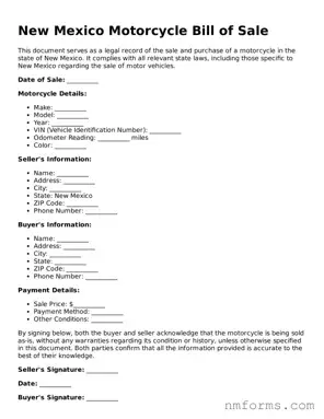 Attorney-Approved New Mexico Motorcycle Bill of Sale Document