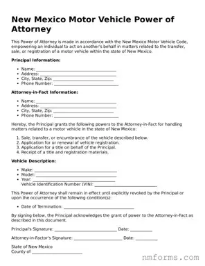 Attorney-Approved New Mexico Motor Vehicle Power of Attorney Document