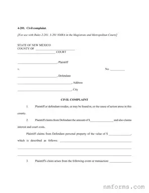 Fill Out Your New Mexico Civil Form