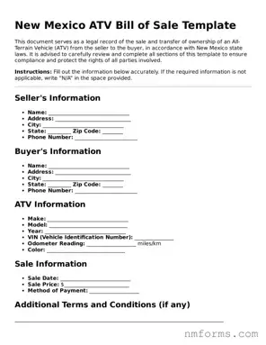 Attorney-Approved New Mexico ATV Bill of Sale Document