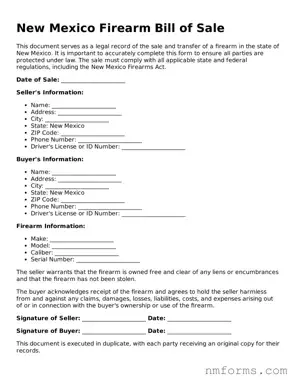Attorney-Approved New Mexico Firearm Bill of Sale Document